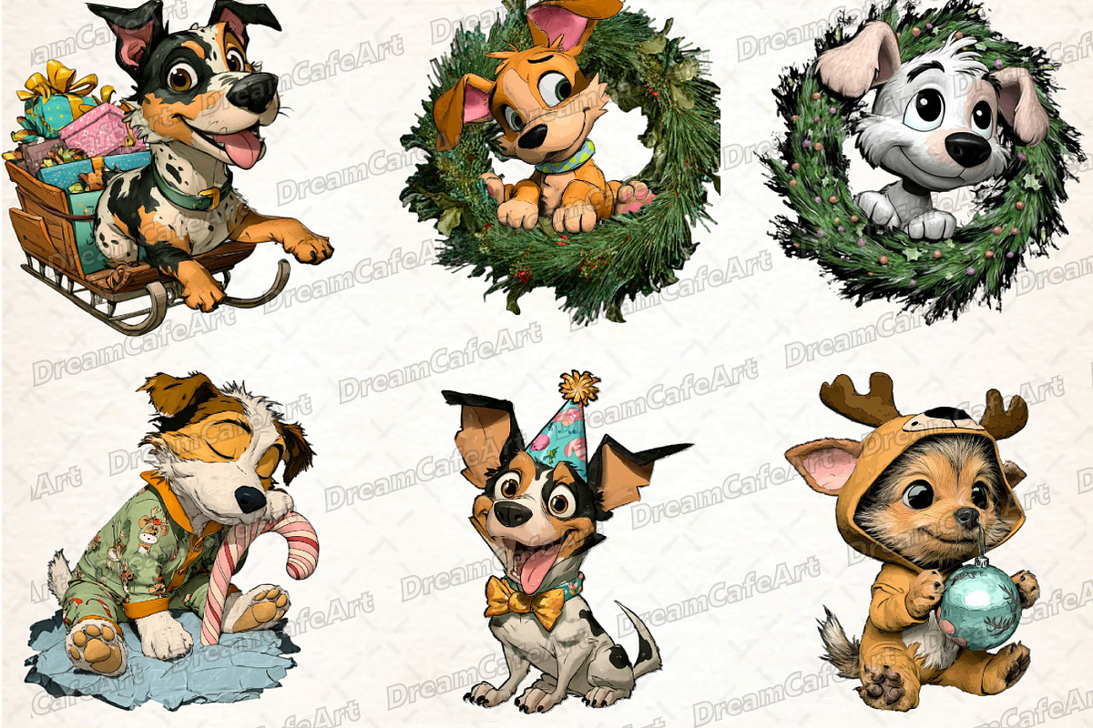 Funny Christmas Dog Clipart, an Illustration by DreamCafeArt (Photo 7 of 8)