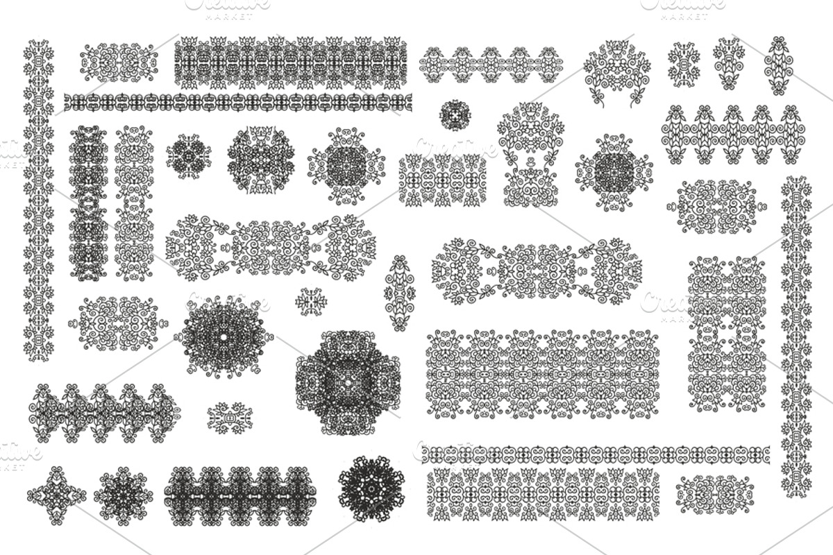 Set of laced decorative elements preview 4