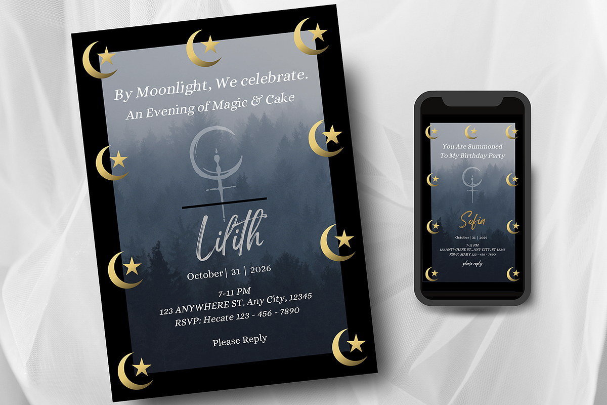 Goth Birthday Invite Canva Editable, an Invitation Template by Willow Paige Farms (Photo 3 of 8)