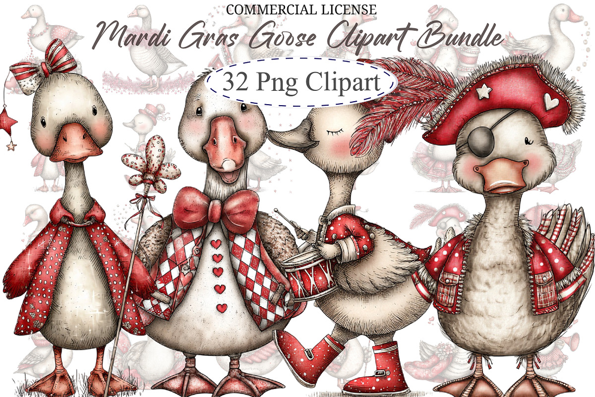 Mardi Gras Goose Clipart Bundle, an Illustration by designcity5 (Photo 1 of 5)