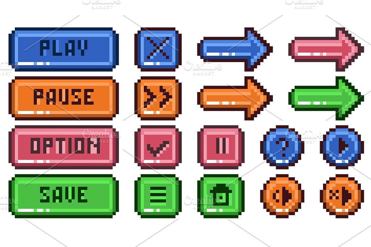 Pixel buttons. Retro video game or, an Object Illustration by YummyBuum