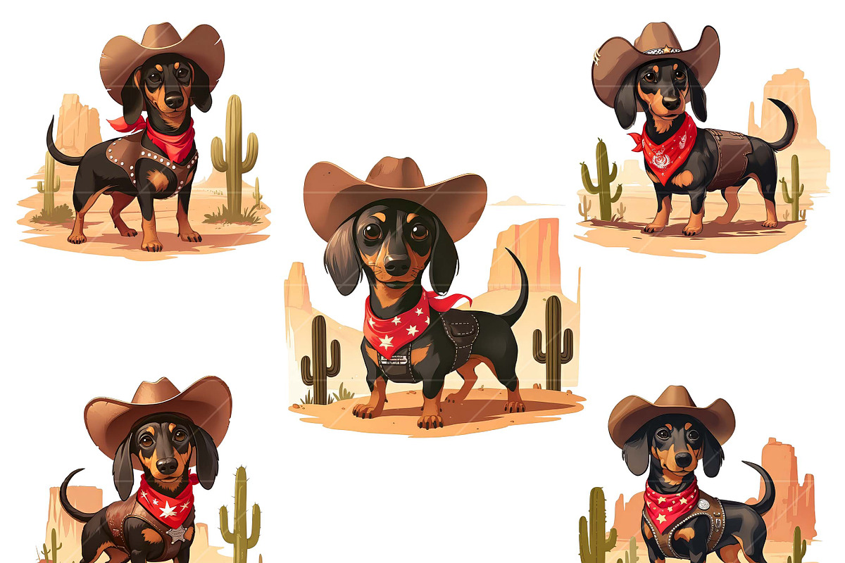 Vintage Cowboy Dog Clipart Bundle, an Animal Illustration by Design Scotch (Photo 2 of 8)