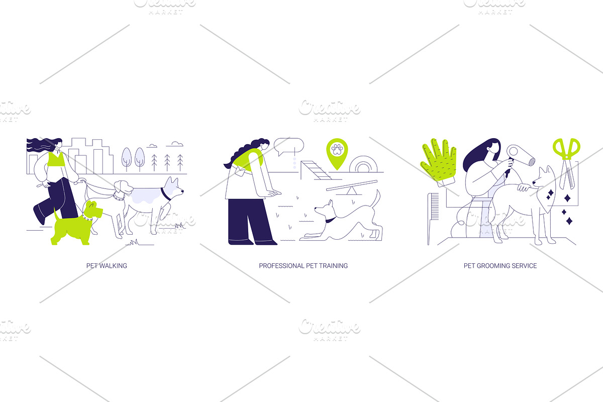 Pet care services isolated cartoon, a Finance Illustration by Visual Generation