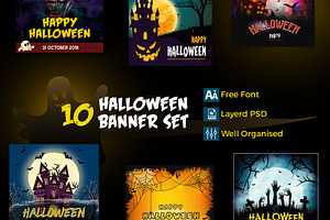 10 Halloween Banner Set, a Social Media Template by Nisha Droch