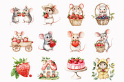Watercolor Strawberry Mouse Clipart, an Illustration by Design Market (Thumbnail 2 of 5)