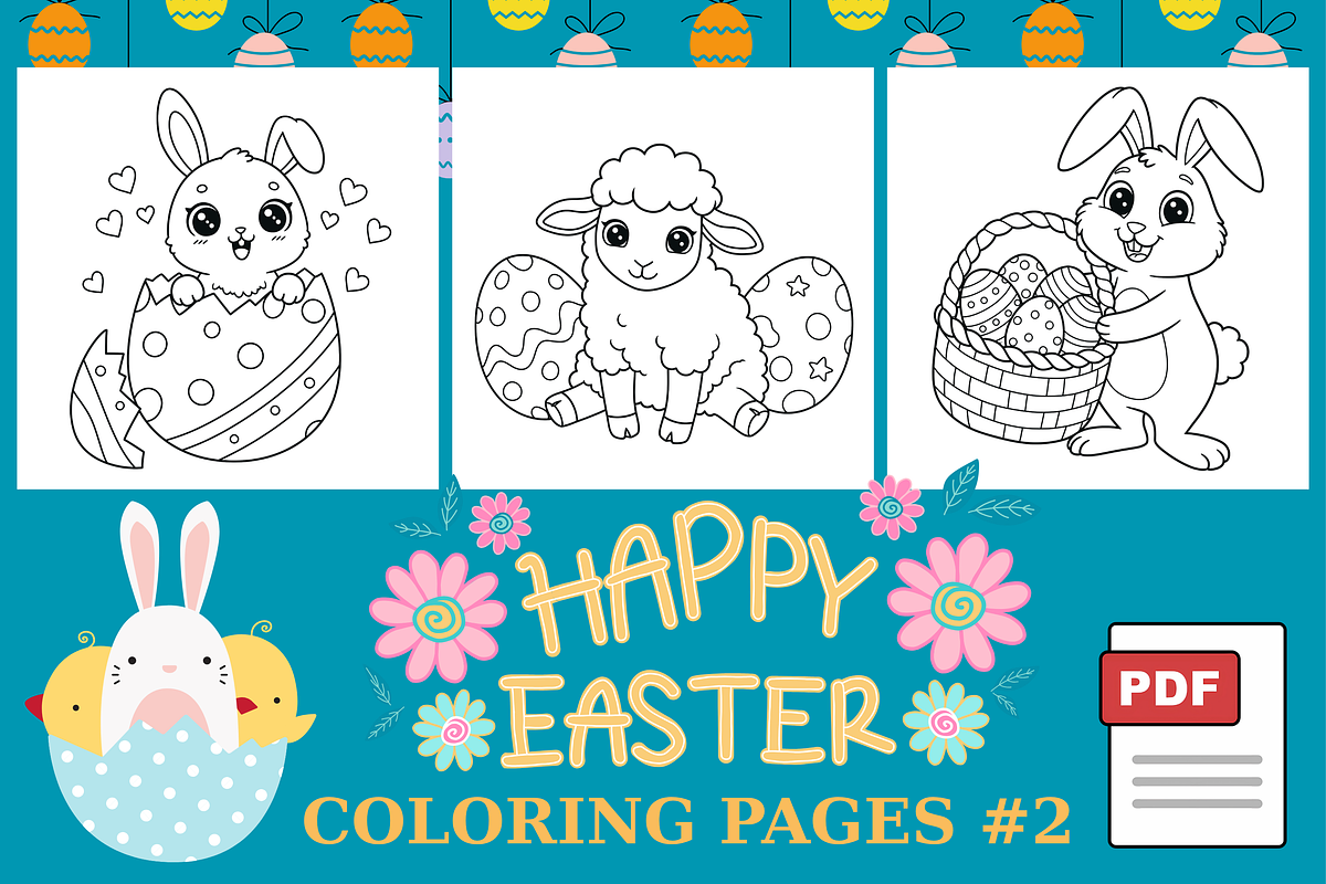 Happy Easter Coloring Pages #2, an Animal Illustration by Inkivelle Studio