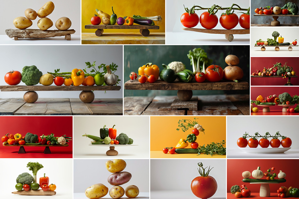 93 Balancing fruits and vegetables, a Food & Drink Photo by Handmadefont (Photo 10 of 17)