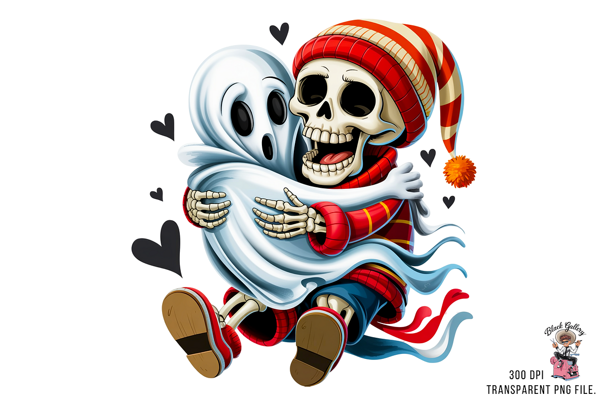 10 Cute Skeleton Hugging Ghost PNG, an Illustration by Clipart Bloom (Photo 10 of 11)