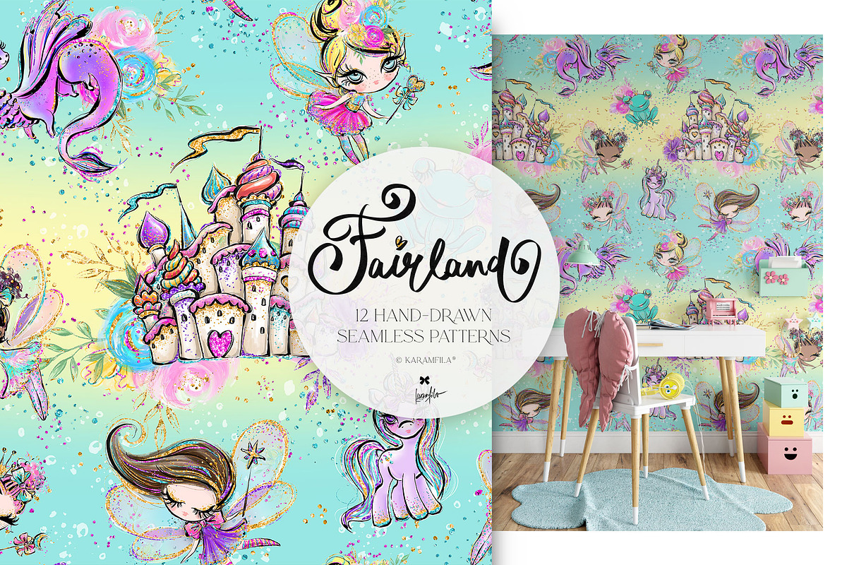 Fairy Castle Dragon Unicorn Patterns, a Pattern Graphic by KaramfilaS (Photo 2 of 15)