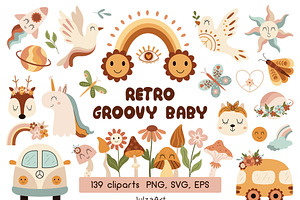 Retro groovy baby clipart, a Seasonal Illustration by JulzaArt