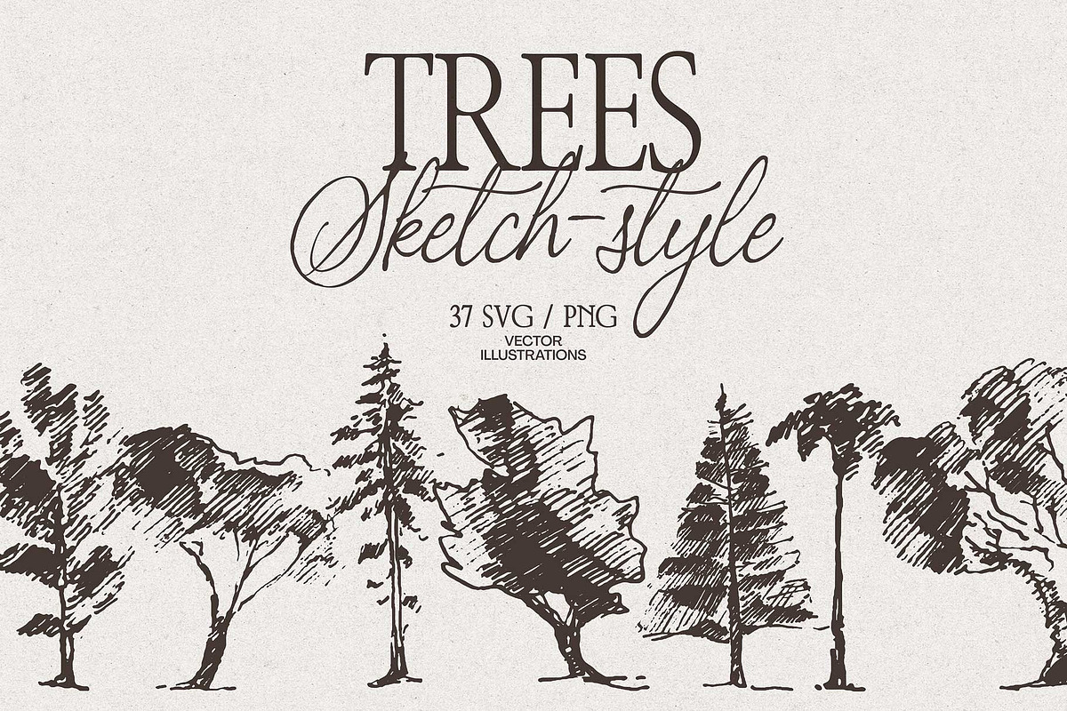 Sketch-Style Tree Vectors – 37 Hand-Drawn Illustrations