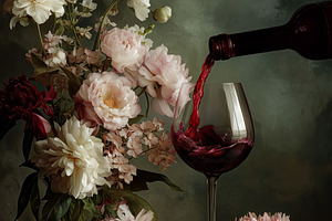 Pouring red wine into a glass, creating a luxurious and romantic still life wit, a Food & Drink Photo by Studio ANNA