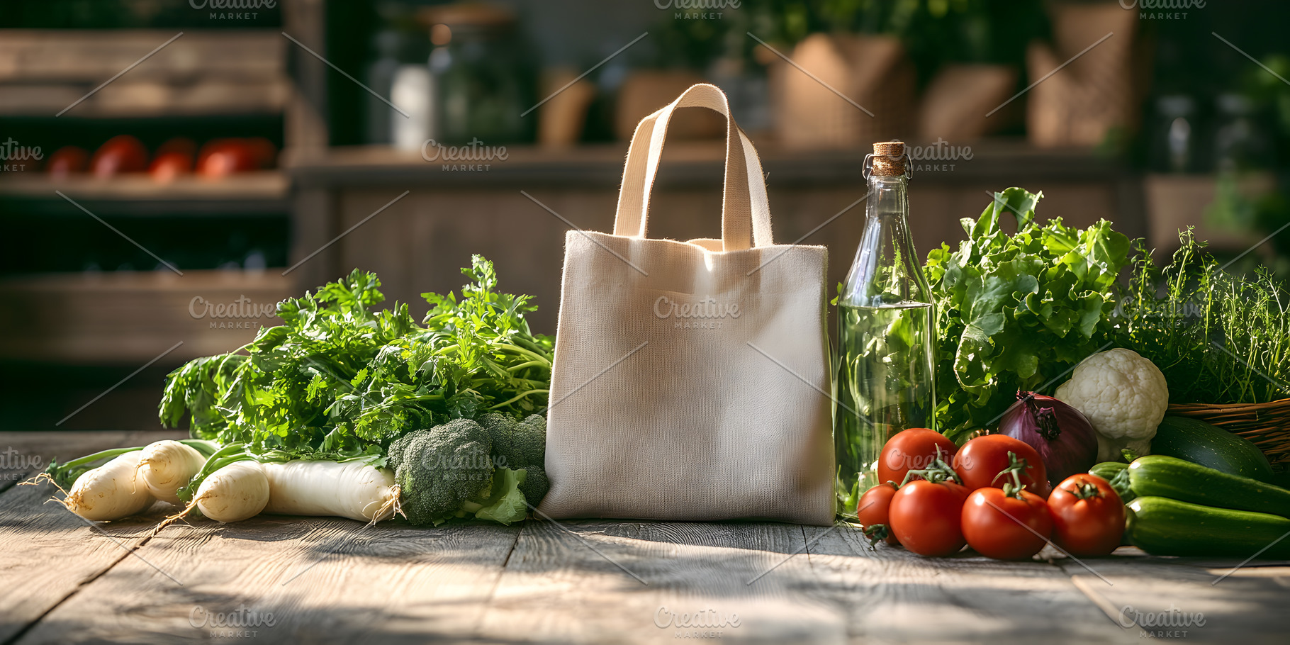 Reusable cotton bag with fresh organ, a Food & Drink Photo by Photostock