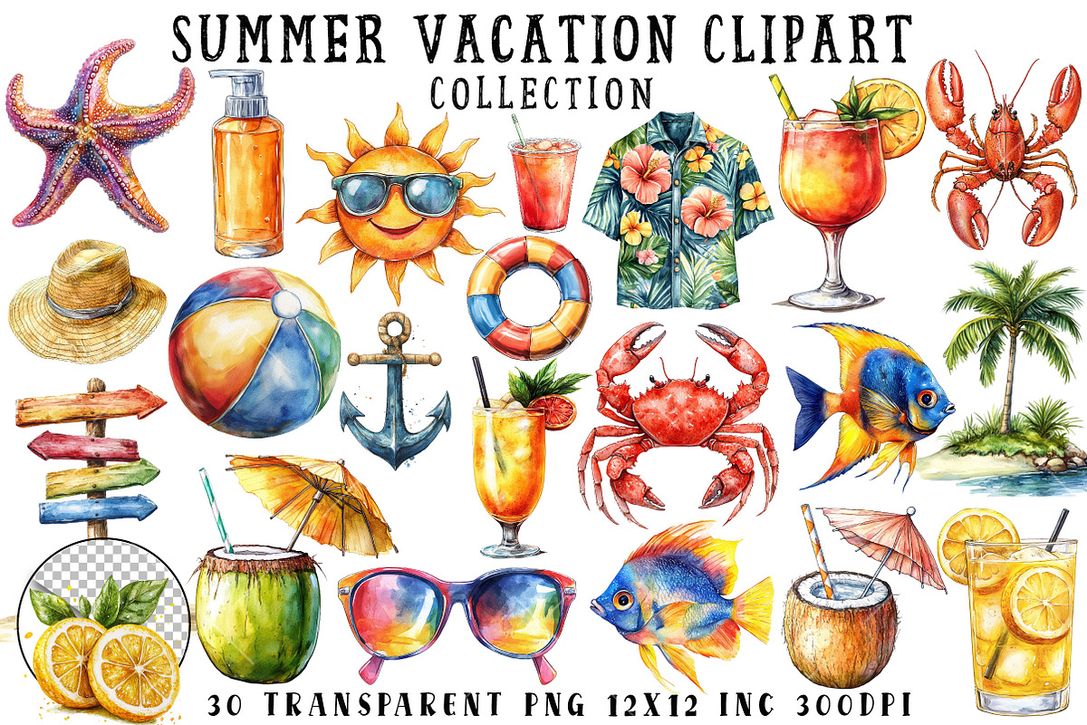 Summer Vacation Clipart, an Illustration by OK Design (Photo 1 of 6)