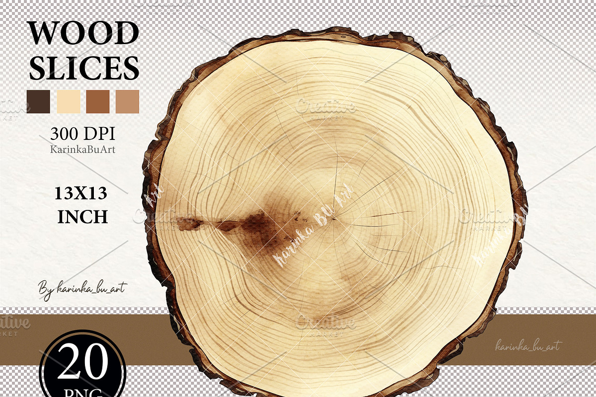 20 Wooden slices Watercolor clipart, an Illustration by KarinkaBU (Photo 9 of 9)