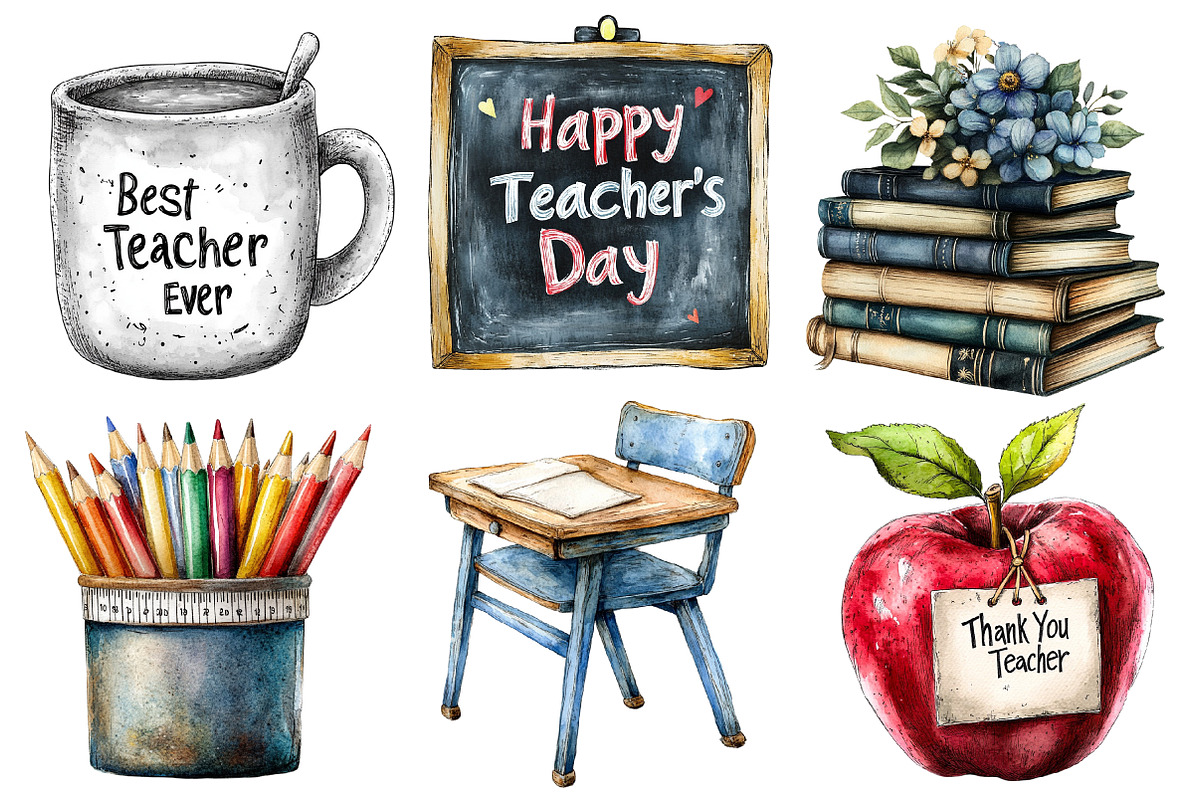 Monochromic Teacher's Day Clipart, an Illustration by Designworld (Photo 3 of 6)