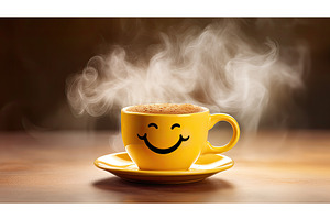 cheerful yellow smiley face emoji ai, a Food & Drink Photo by pikepicture