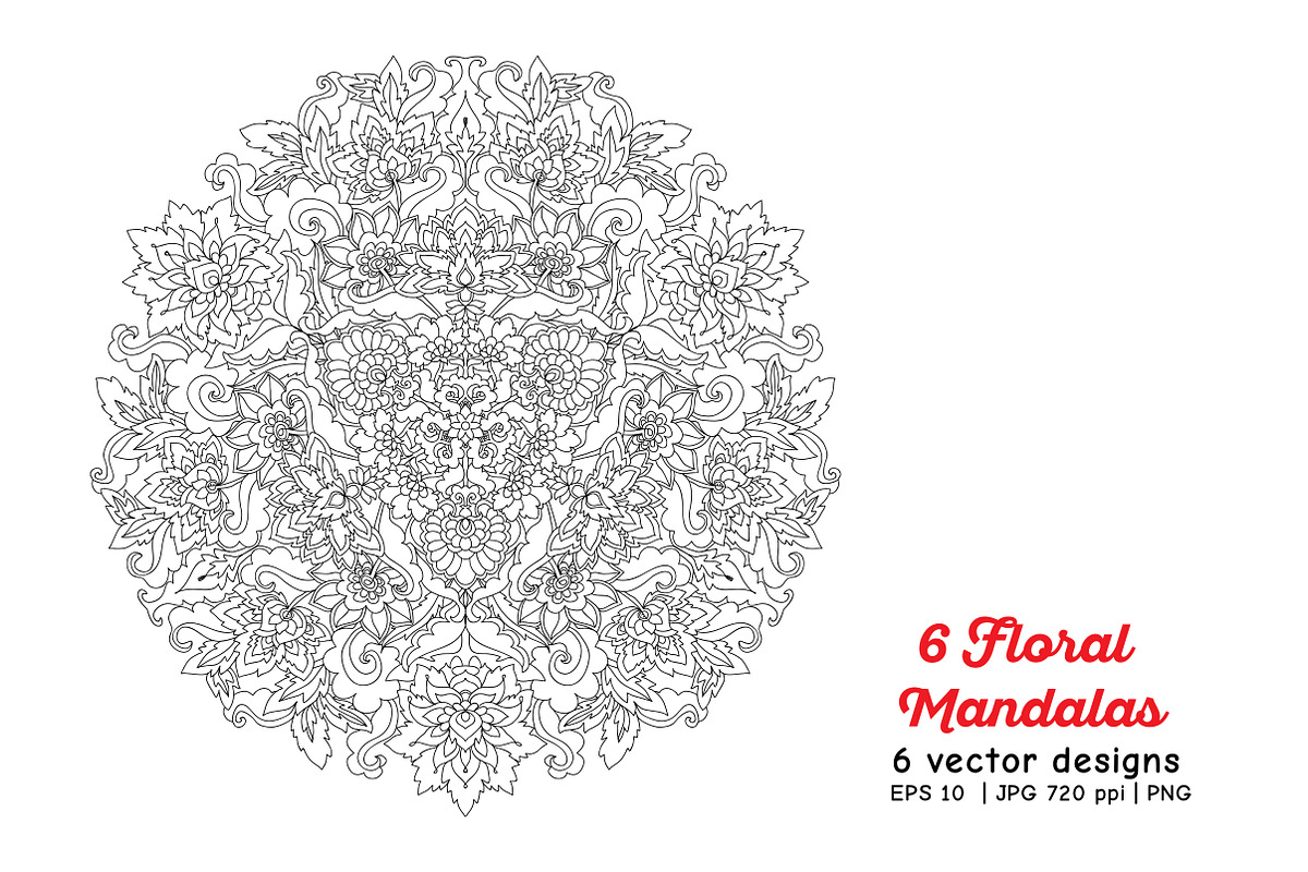 6 Floral Mandalas, a Decorative Illustration by Elen-Lane (Photo 4 of 5)