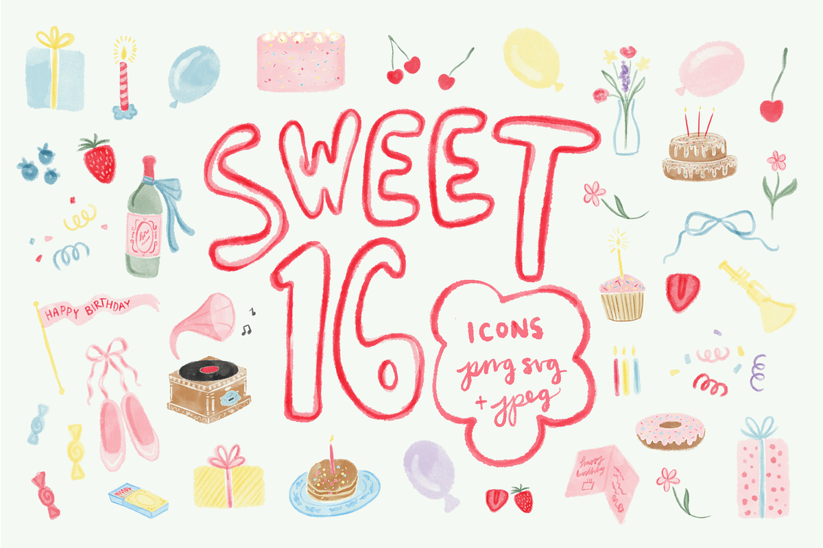 Sweet 16 Clipart Set, an Icon by Jordyn Grace Design (Photo 1 of 7)