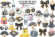 Luxury Black Gingham Summer Clipart, an Illustration by Watercolor design (Thumbnail 1 of 12)