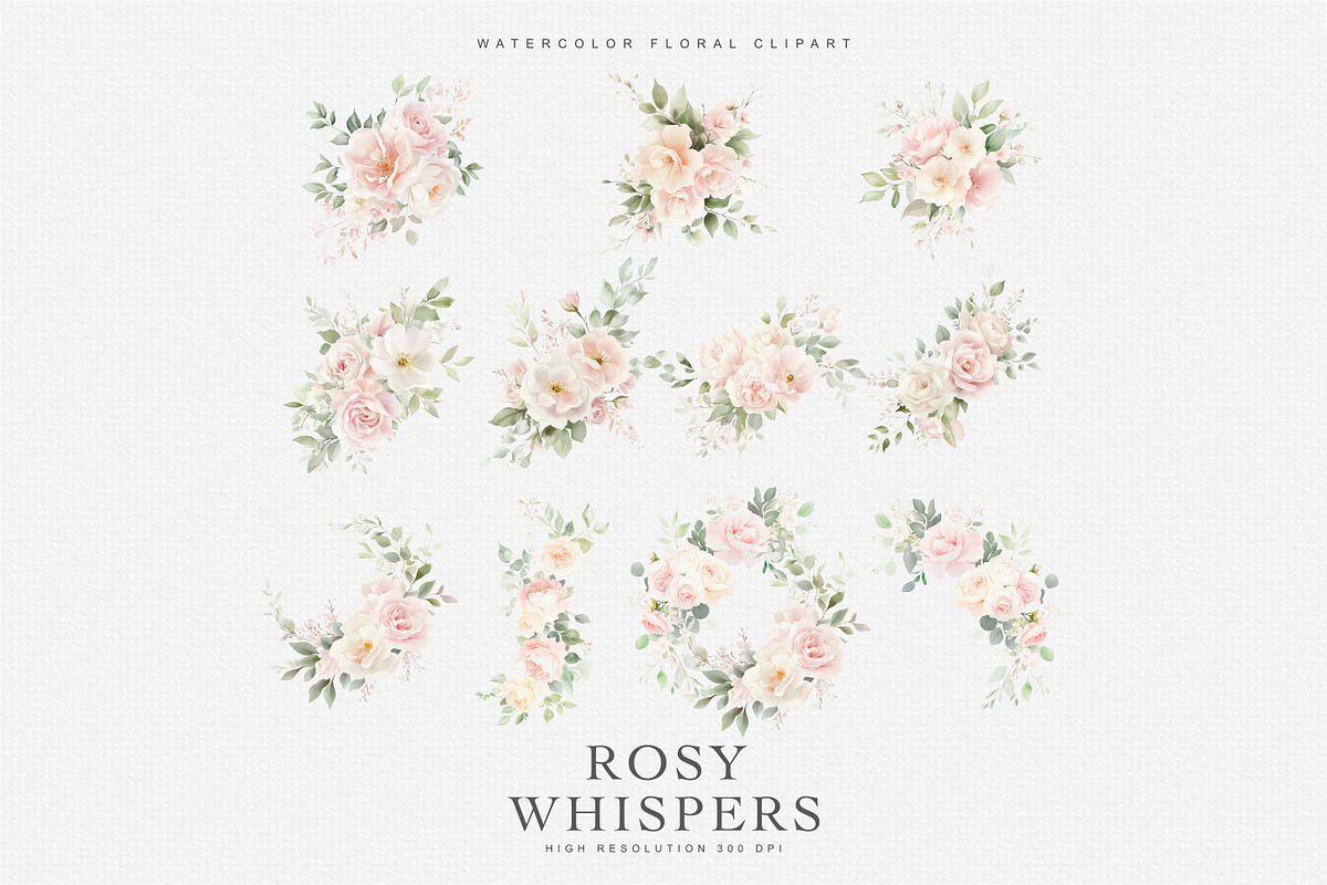 Watercolor Soft Blush Roses, a Decorative Illustration by Patishop Art (Photo 6 of 7)