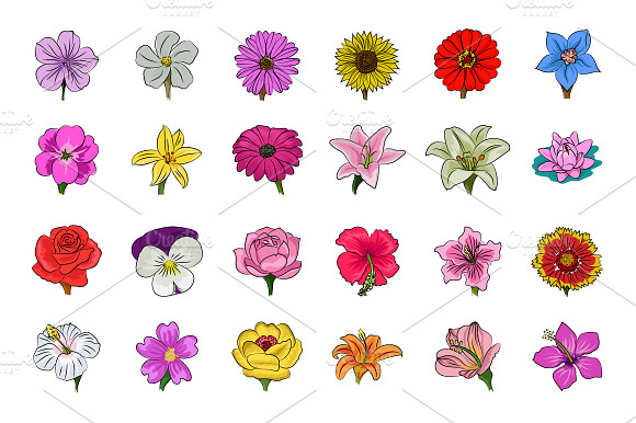 Floral Hand Drawn Colored Icons