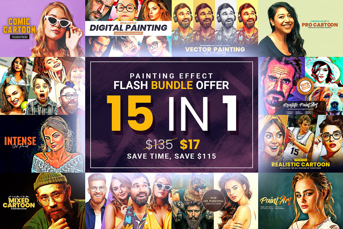 BUNDLE! 15 in 1 Oil Painting Effect, an Action Add-On by U_Design (Photo 1 of 16)