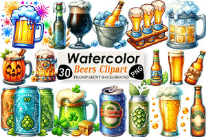 Watercolor Beers Clipart, an Illustration by Black Bird Studio
