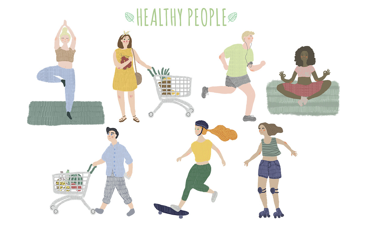Healthy Food & People clipart Set, a Healthcare Illustration by Kaleriia (Photo 3 of 13)