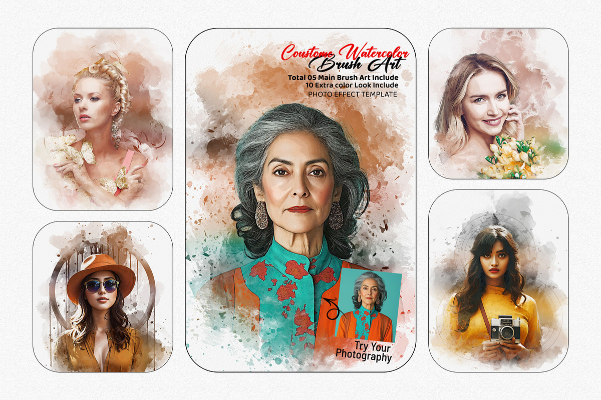 Costume Watercolor portrait Painting, an Action Add-On by MRI STUDIO (Photo 1 of 15)