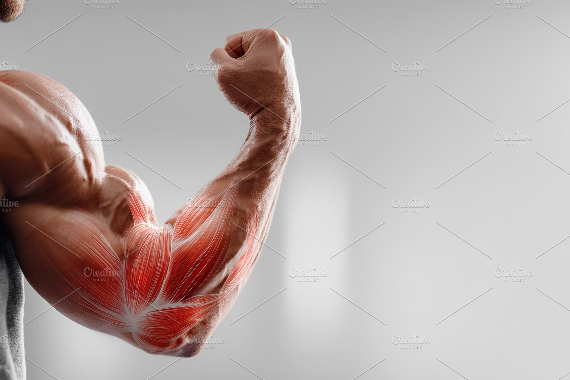 Muscular man lifting weights to build strength and enhance fitness in a gym env, a Sports & Recreation Photo by AlyaAnd
