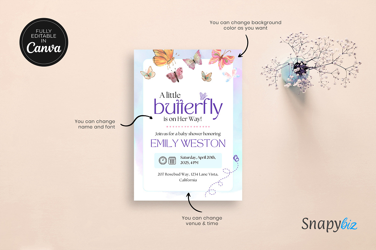 Butterfly Baby Shower Invitation, an Invitation Template by Snapybiz (Photo 4 of 10)