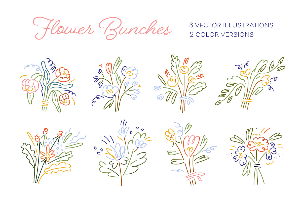 Modern abstract line art flowers set, a Decorative Illustration by Good ...