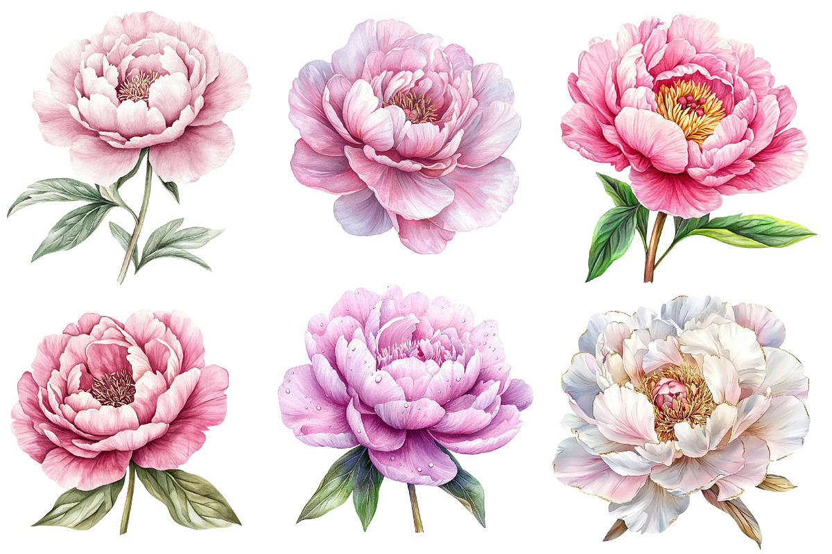 PEONY flower Watercolor clipart, an Illustration by Designworld (Photo 4 of 5)