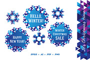 Triangle snowflakes +background pack, an Illustration by Olyzel (Thumbnail 2 of 4)