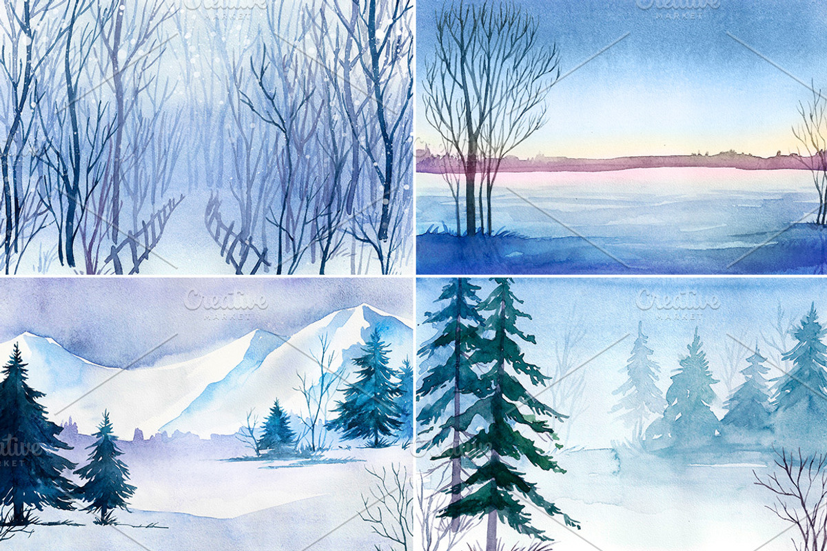 Winter Landscapes. Watercolor., an Illustration by AlexGreenArt (Photo 2 of 4)