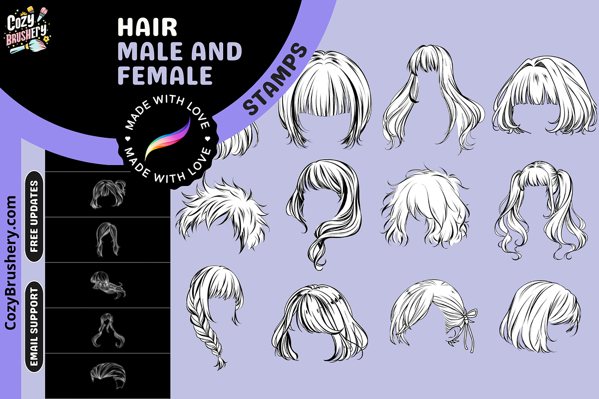 Procreate Hair Stamp Pack, a Brush Add-On by Cozy Brushery (Photo 1 of 4)