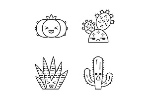 Cactuses Cute Kawaii Characters