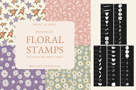 50+ PROCREATE FLORAL STAMPS, a Brush Add-On by Sweet As April