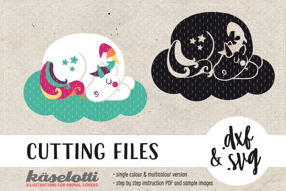 SVG DXF cut file sleeping unicorn, an Illustration by kaeselotti