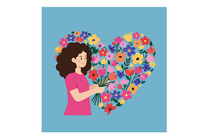 A woman joyfully arranging colorful, an Illustration by designvectx