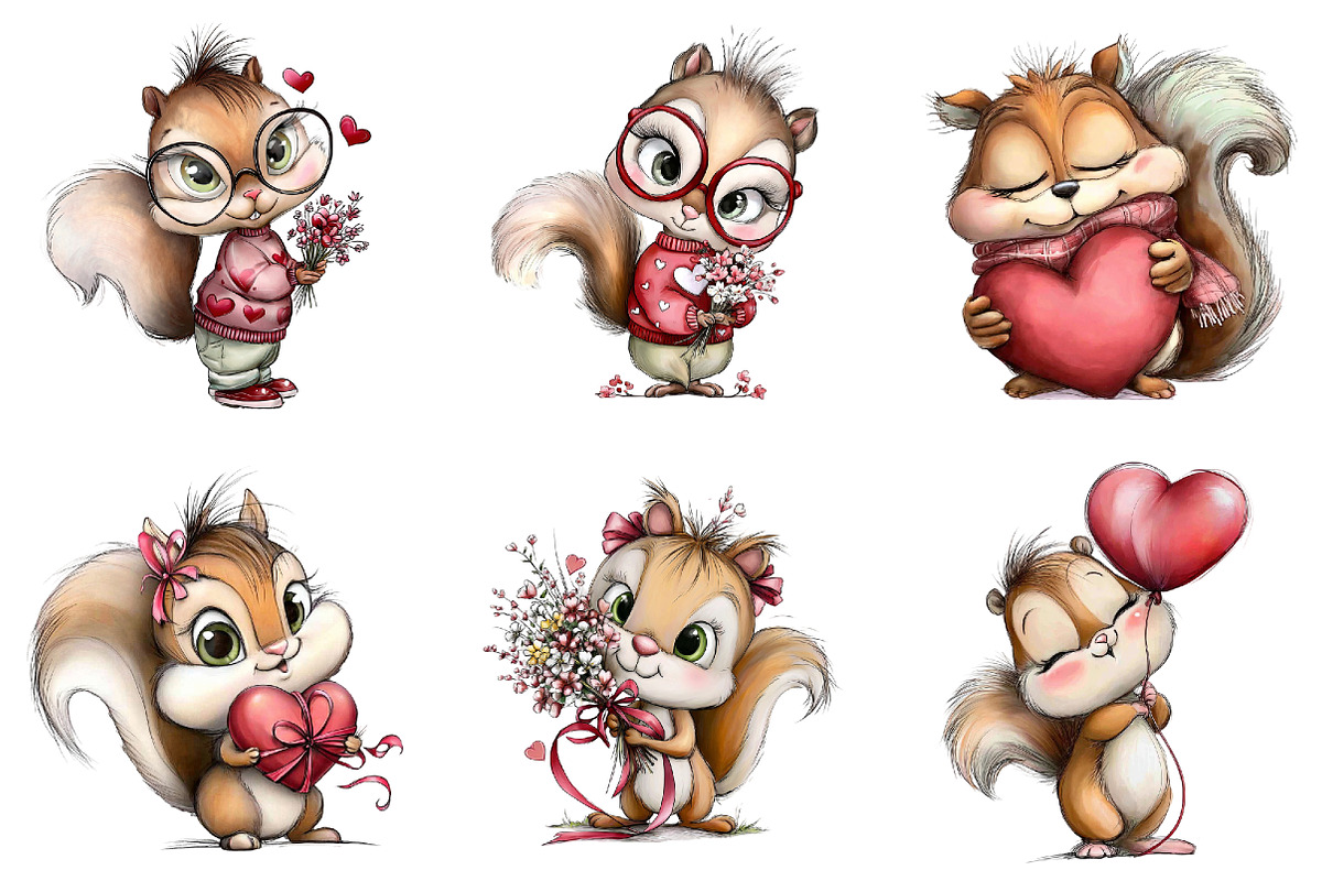 Watercolor Sweetheart Squirrels, an Illustration by DreamArtGraphic (Photo 2 of 4)