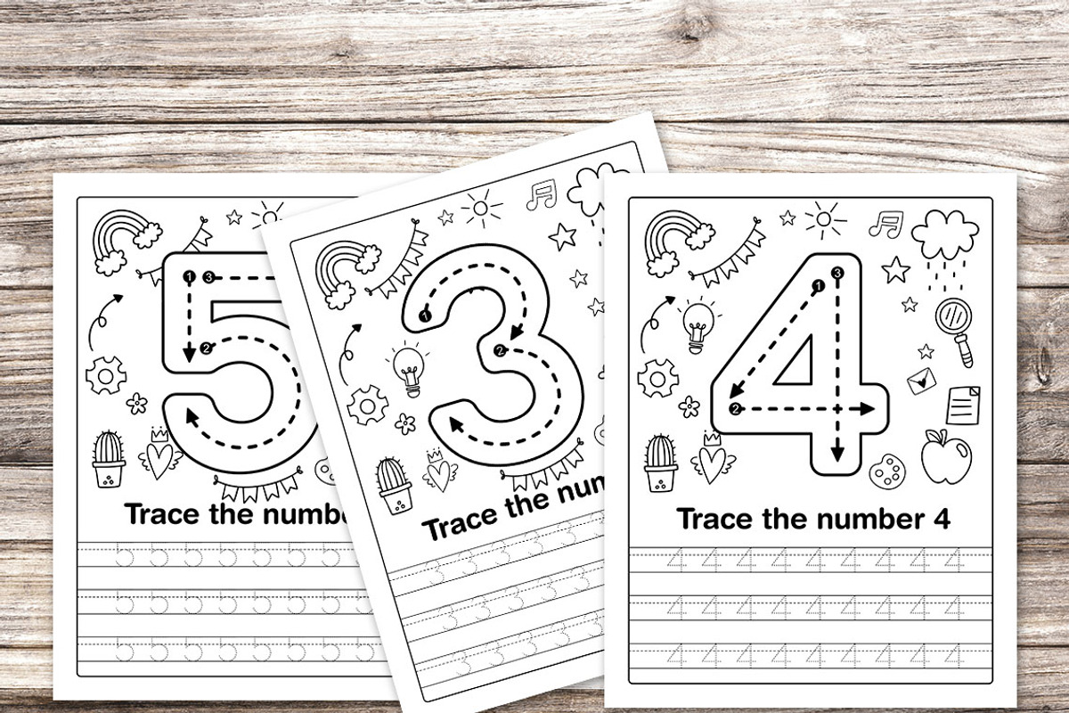 25 Number Tracing Worksheet For Kids, a Stationery Template by Graphicsnext (Photo 2 of 4)