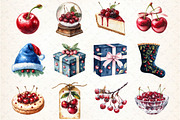 Midnight Cherry Christmas Clipart, an Illustration by DreamCafeArt (Thumbnail 5 of 5)