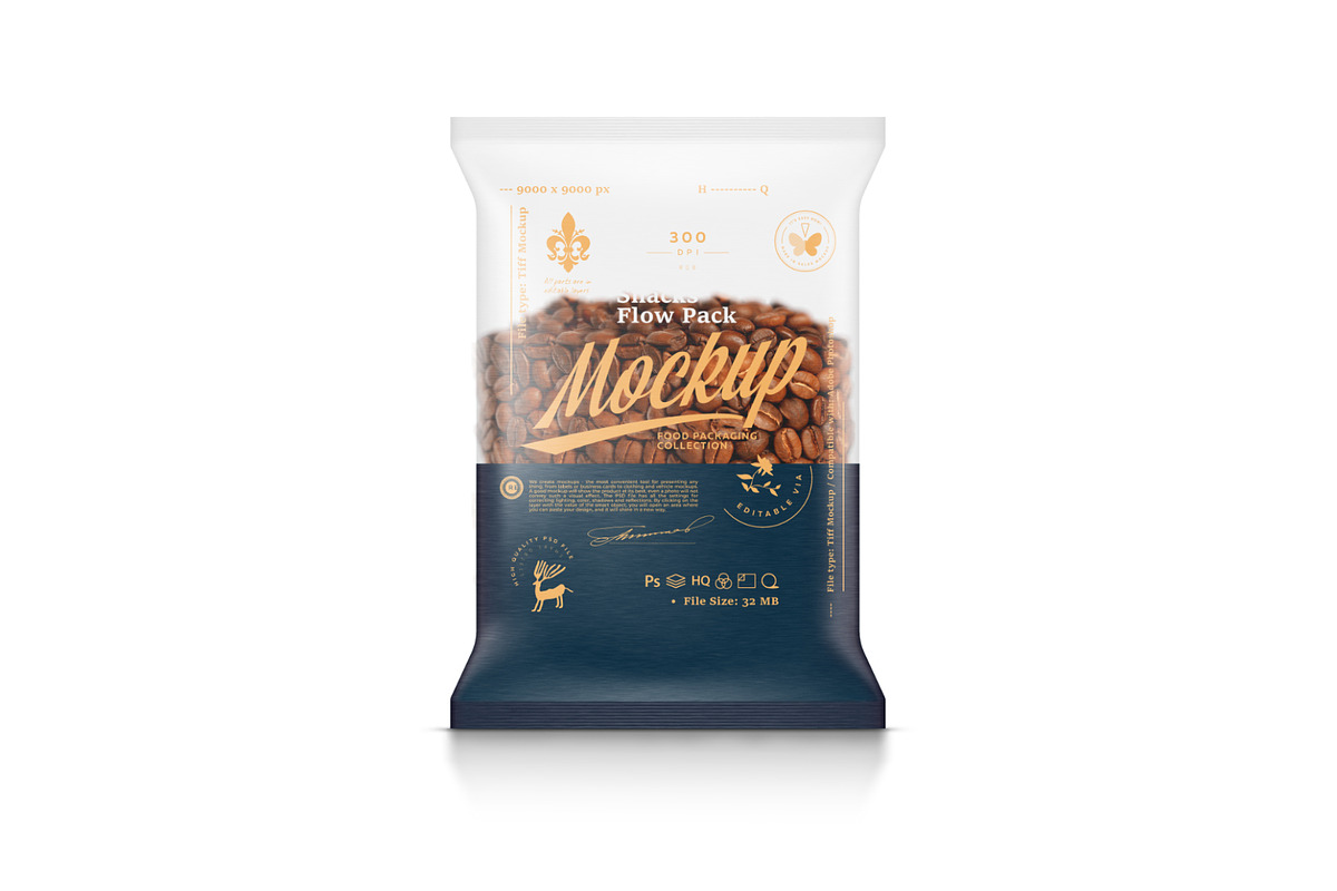 Transparent Snacks Flow Pack Mockup, a Packaging Mockup by Reformer Mockup (Photo 1 of 4)