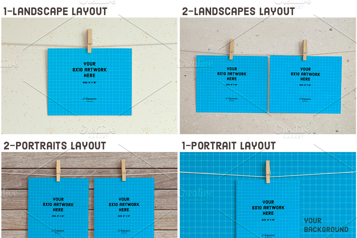 8x10 Artwork Mock Ups on Clothesline, a Print Template by JSquarePresents (Photo 2 of 3)