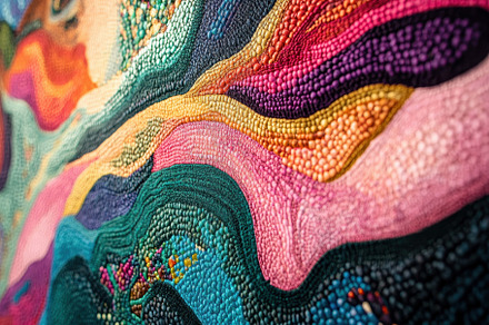 Vibrant textile art capturing waves, a Photo by Tanuart