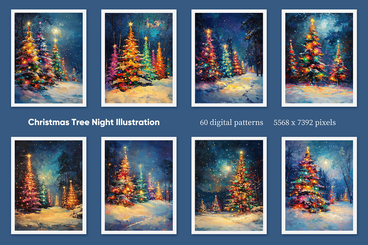 Christmas Tree Night Illustration, a Decorative Illustration by Housui Patterns (Photo 7 of 9)