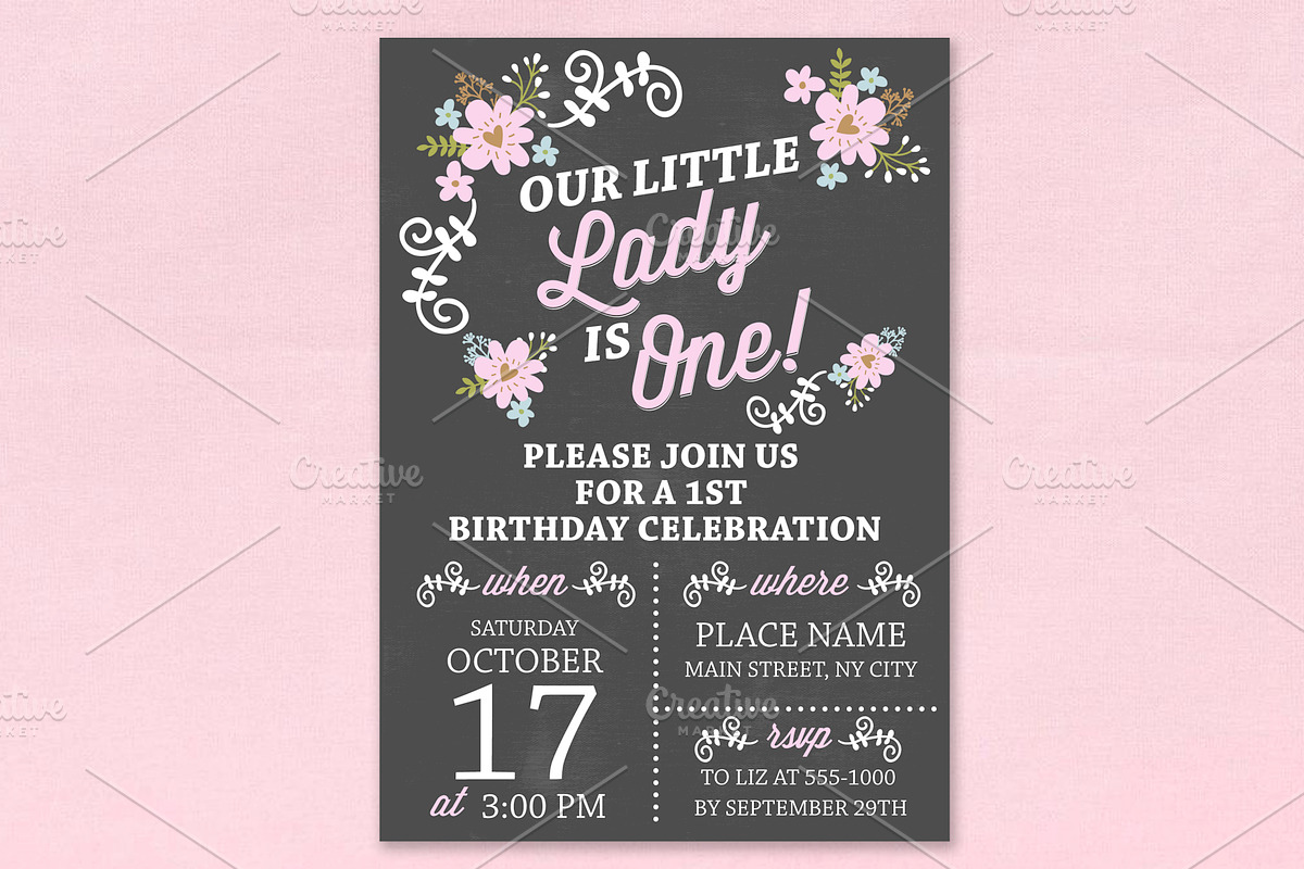 1st Birthday chalkboard invitation, a Templates & Theme by Love Giftery (Photo 1 of 3)