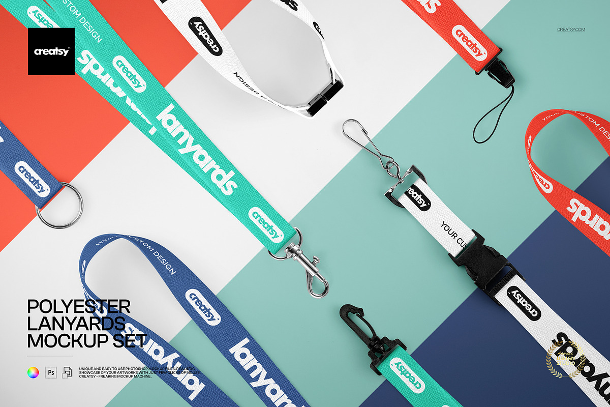 Polyester Lanyards Mockup Set, an Advertising Mockup by creatsy5 (Photo 1 of 13)